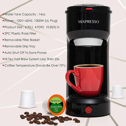 Single Serve Coffee Brewer, K Cup Compatible & Ground Coffee 14 Oz Red