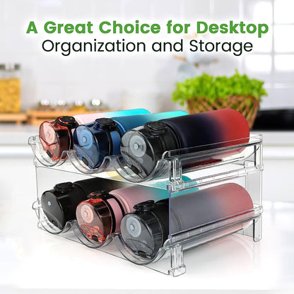 Water Bottle Organizer for Cabinet, Water Bottle Storage Organizer, 2 Packs Water Bottle Storage Rack, Water Bottle Holder for Cabinet, Stackable Water Bottle Storage Rack
