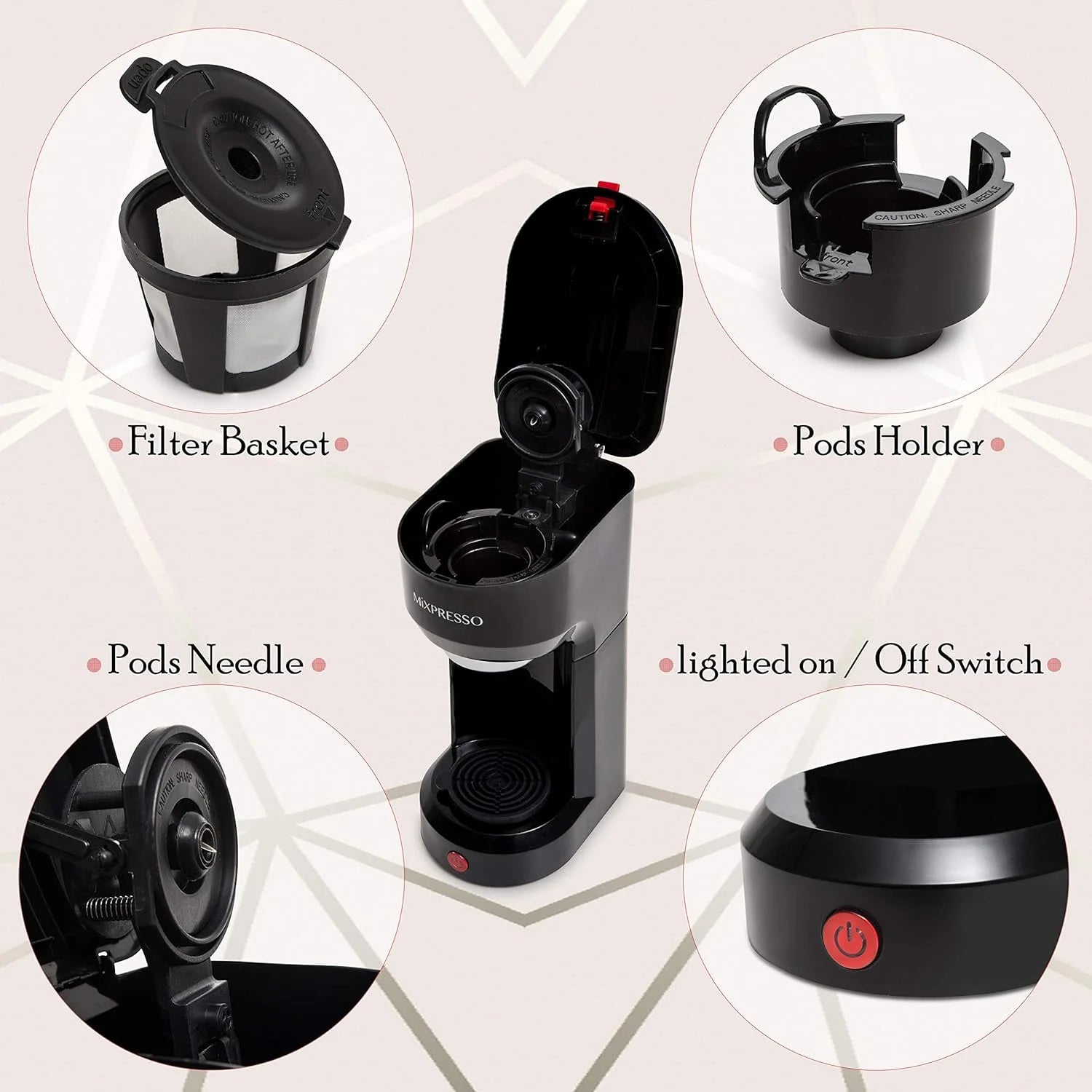 Single Serve Coffee Brewer, K Cup Compatible & Ground Coffee 14 Oz Red