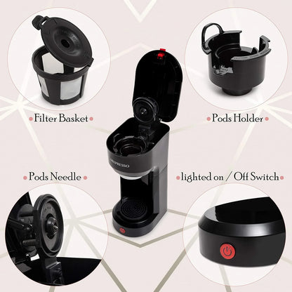 Single Serve Coffee Brewer, K Cup Compatible & Ground Coffee 14 Oz Red