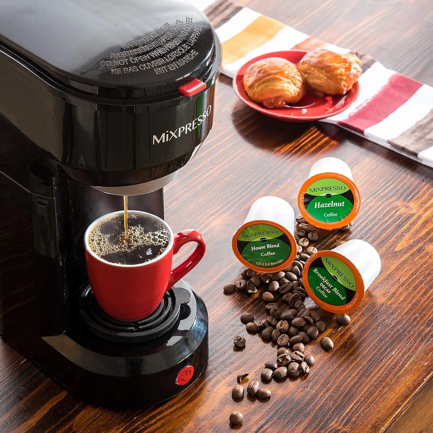 Single Serve Coffee Brewer, K Cup Compatible & Ground Coffee 14 Oz Red