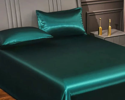 Satin Silk Bed Sheets for Summer Plain Flat Sheet for Double Bed Twin/Full/Queen/King Size Bed Linen (Pillowcase Need Order)