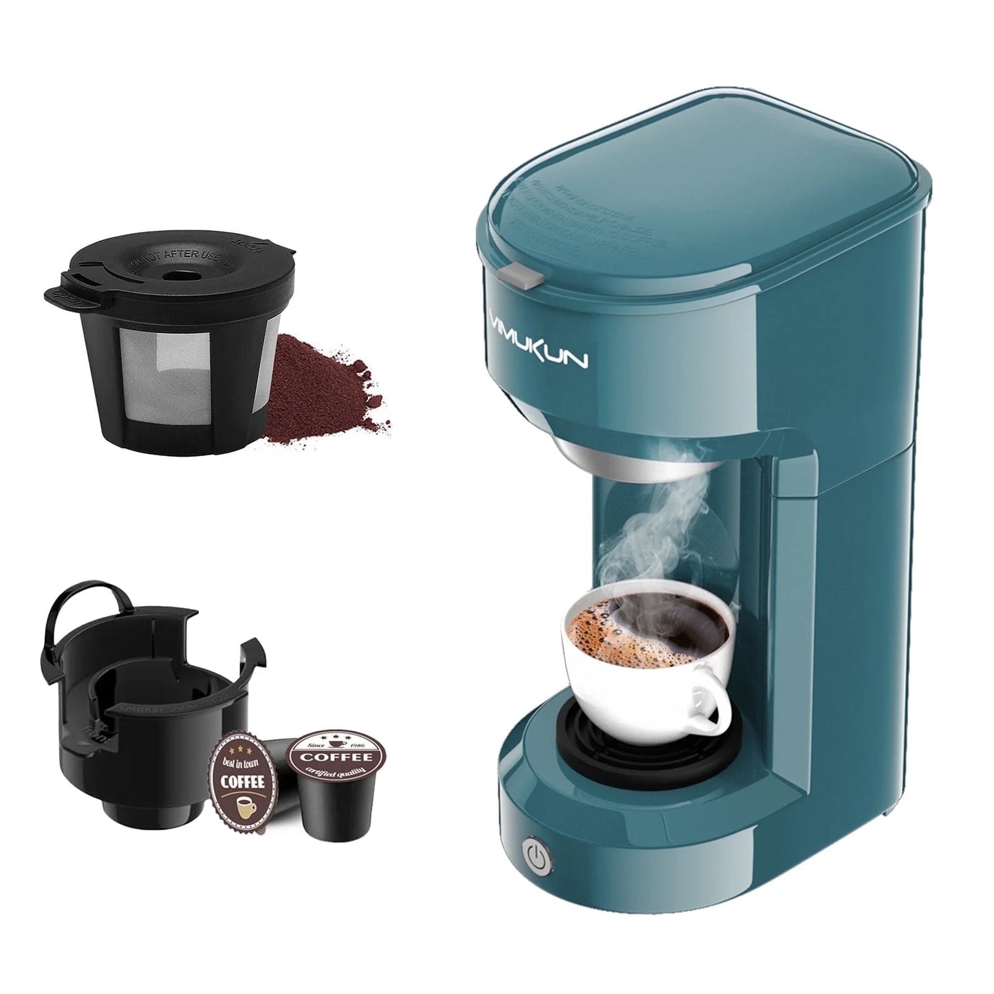 Single Serve Coffee Maker, Mini Coffee Brewer for K-Cup Single Cup Capsule and Ground Coffee, Single Cup Coffee Makers with 6 to 14Oz Reservoir, Light Grey