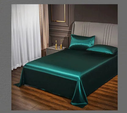 Satin Silk Bed Sheets for Summer Plain Flat Sheet for Double Bed Twin/Full/Queen/King Size Bed Linen (Pillowcase Need Order)