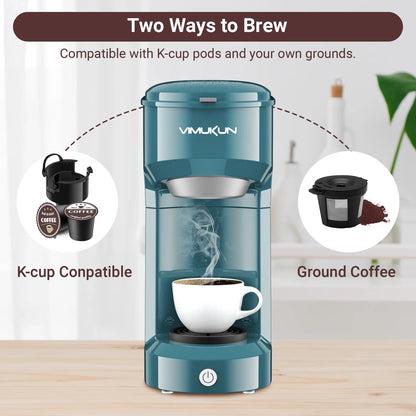 Single Serve Coffee Maker, Mini Coffee Brewer for K-Cup Single Cup Capsule and Ground Coffee, Single Cup Coffee Makers with 6 to 14Oz Reservoir, Light Grey